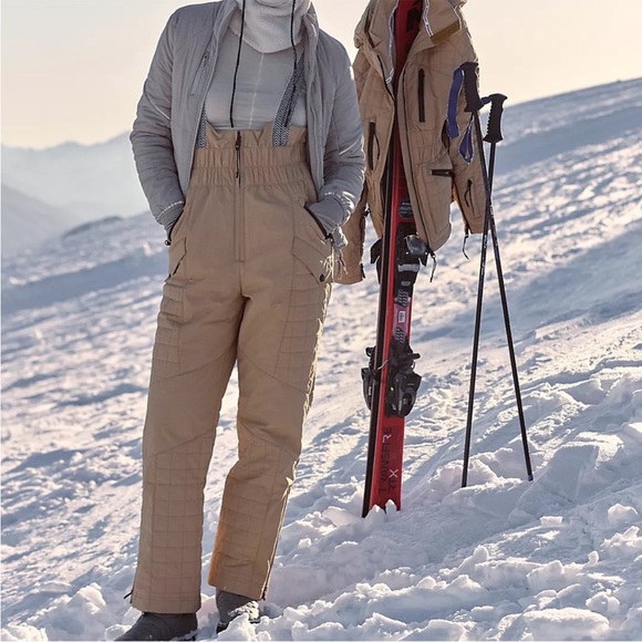 Free People Free Movement All Prepped Ski Bib Women Almond Oil Snow Pants Sz XS - Picture 1 of 10